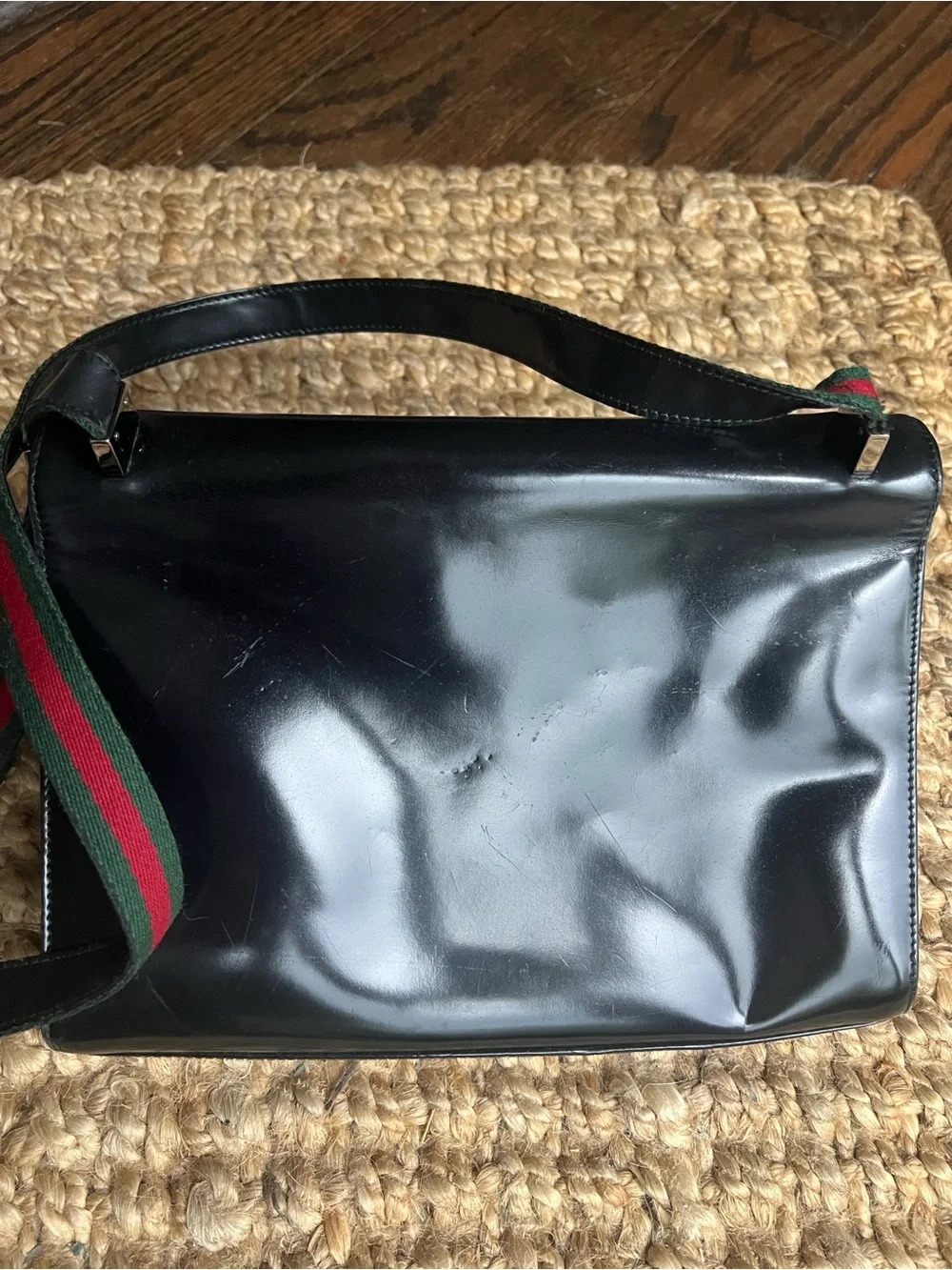 Gucci Black Patent Leather Messenger Bag